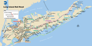 Carte du reseau de train urbain Long Island Rail Road (LIRR) de New York