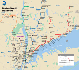 Carte du reseau de train urbain Metro North Railroad (MNR) de New York