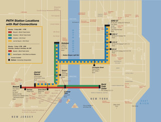 Carte du reseau de train urbain Port Authority Trans-Hudson de New York