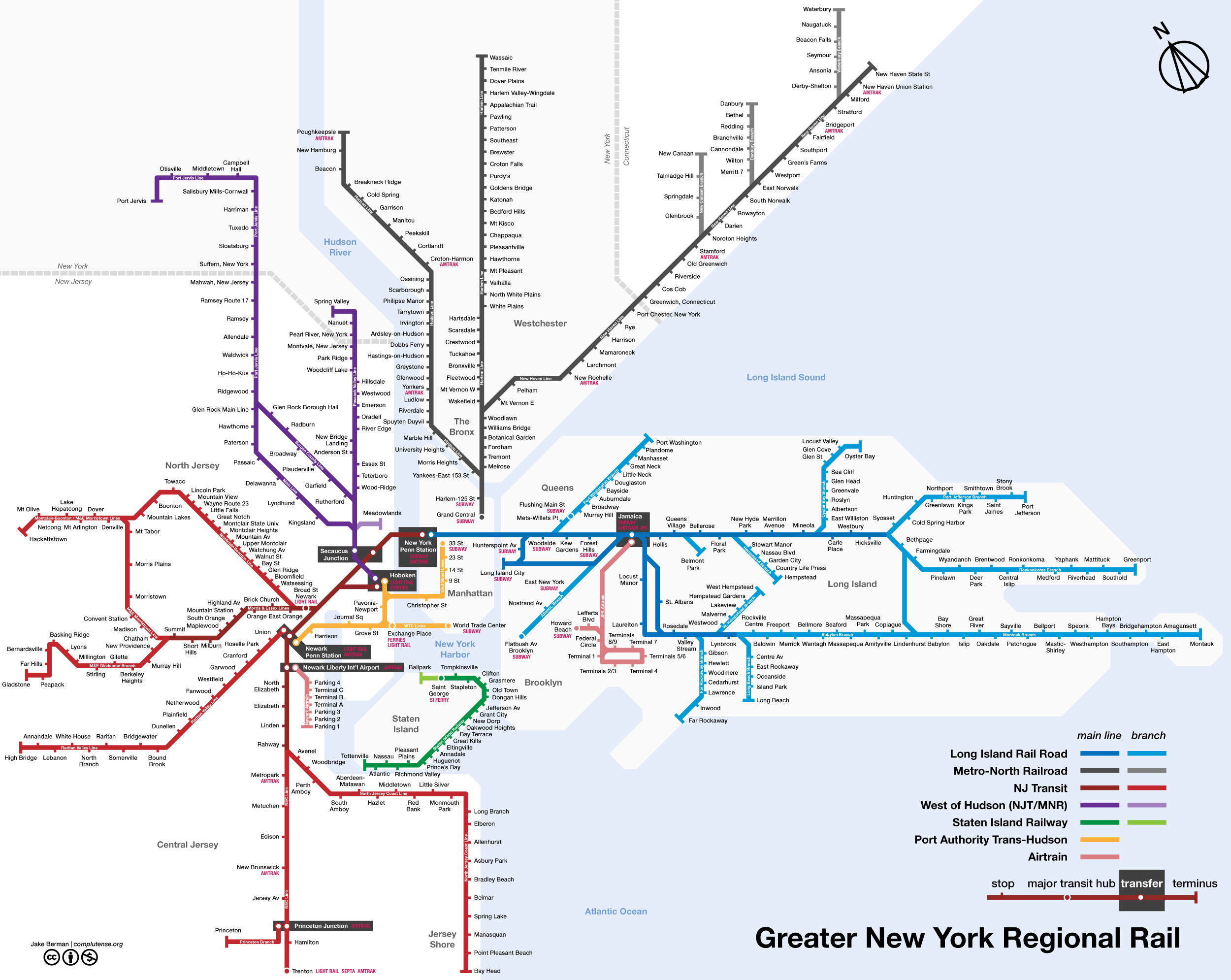Plan et carte du train urbain de New York : stations et lignes