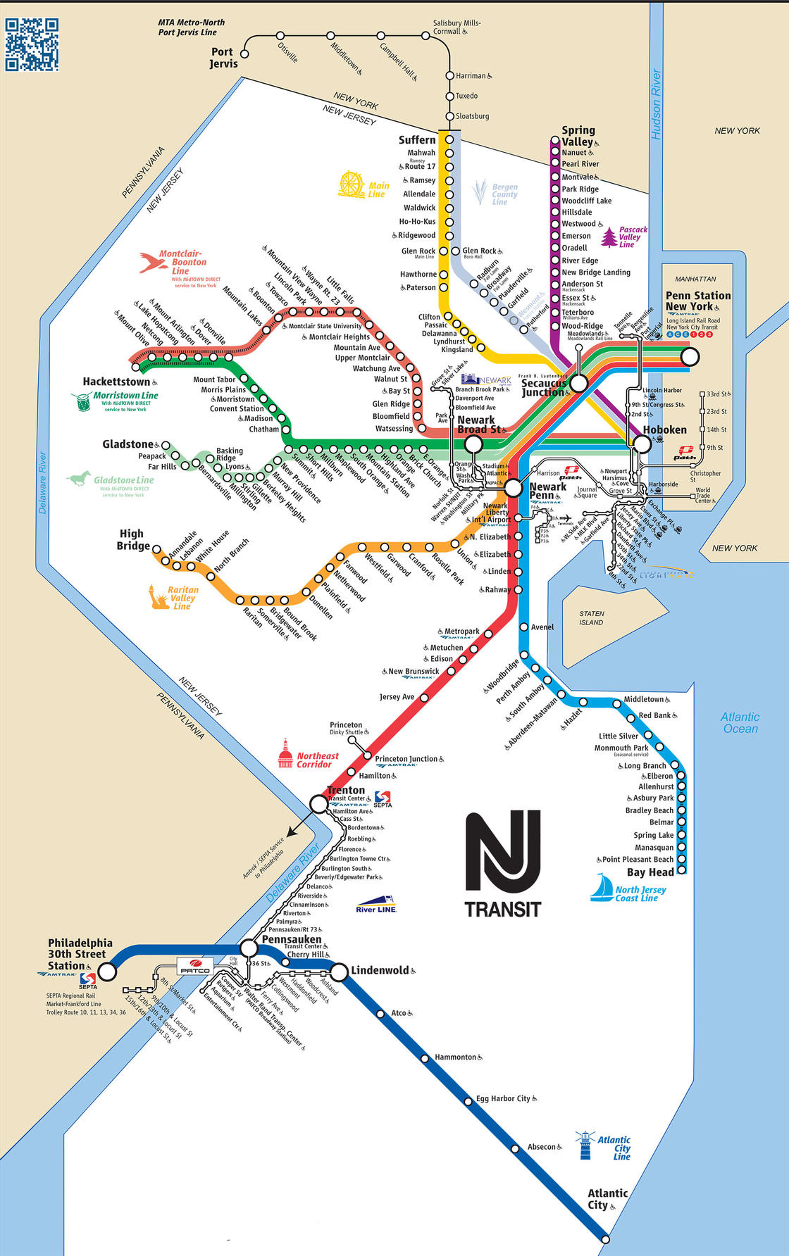 Plan et carte du train urbain de New York stations et lignes