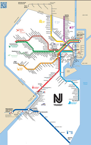 Carte du reseau de train urbain New Jersey Transit