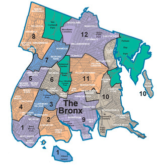 Carte des quartiers du Bronx