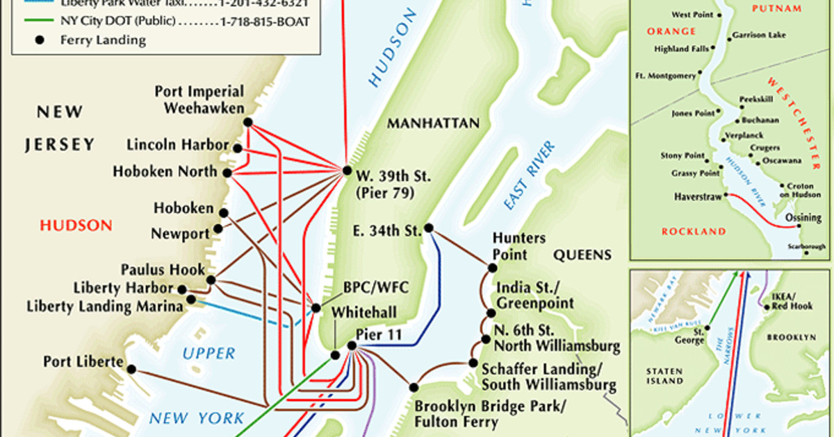 Plan et carte du ferry de New York stations et lignes