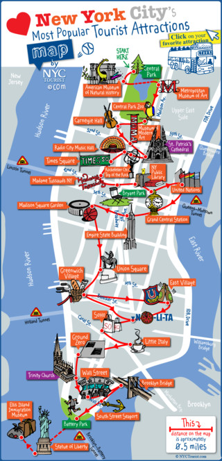 Carte touristique des musÃ©es, lieux touristiques, sites touristiques, attractions et monuments de New York